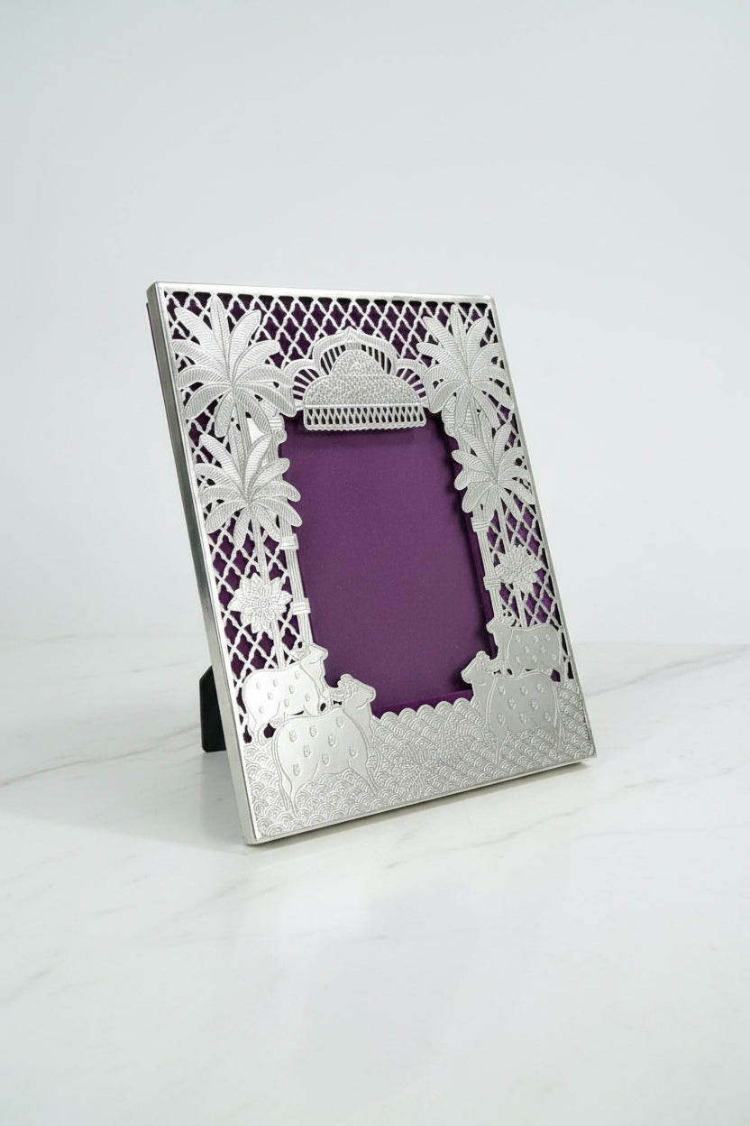 Taj & Cow Silver Photo Frame for Gift, Silver Photo Frame