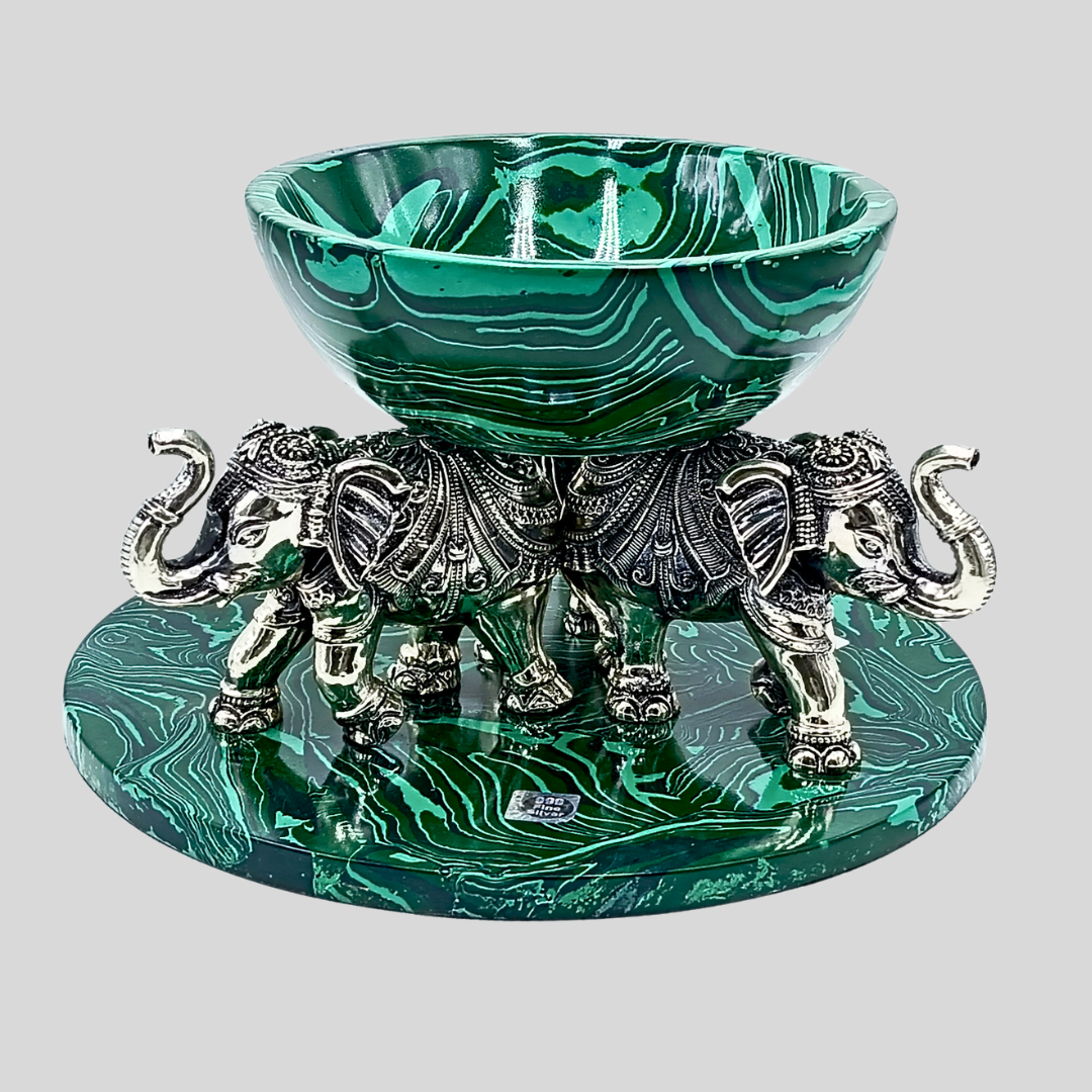 999 Silver Luxury Green Marble Finish Elephant Urli Bowl – Decorative Centerpiece for Home Décor, Floating Flowers & Festive Decoration