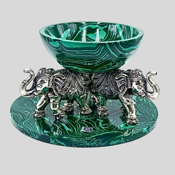 999 Silver Luxury Green Marble Finish Elephant Urli Bowl – Decorative Centerpiece for Home Décor, Floating Flowers & Festive Decoration