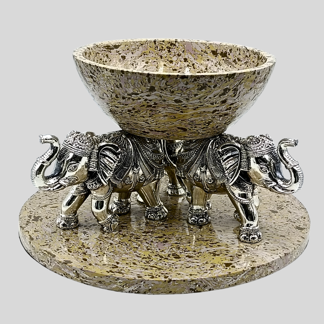 999 Silver Luxury Marble Finish Elephant Urli Bowl – Decorative Centerpiece for Home Décor, Floating Flowers & Festive Decoration