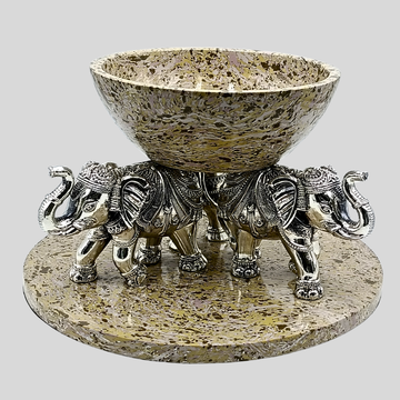 999 Silver Luxury Marble Finish Elephant Urli Bowl – Decorative Centerpiece for Home Décor, Floating Flowers & Festive Decoration