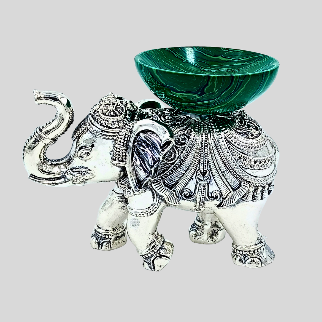 Silver Elephant Decorative Bowl with Green Stone Finish | Luxury Home Décor Accent | Handcrafted Table Centerpiece (Copy)