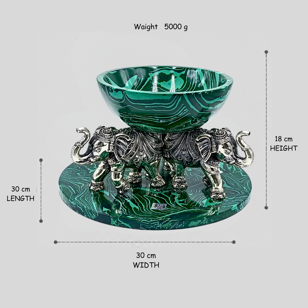 999 Silver Luxury Green Marble Finish Elephant Urli Bowl – Decorative Centerpiece for Home Décor, Floating Flowers & Festive Decoration