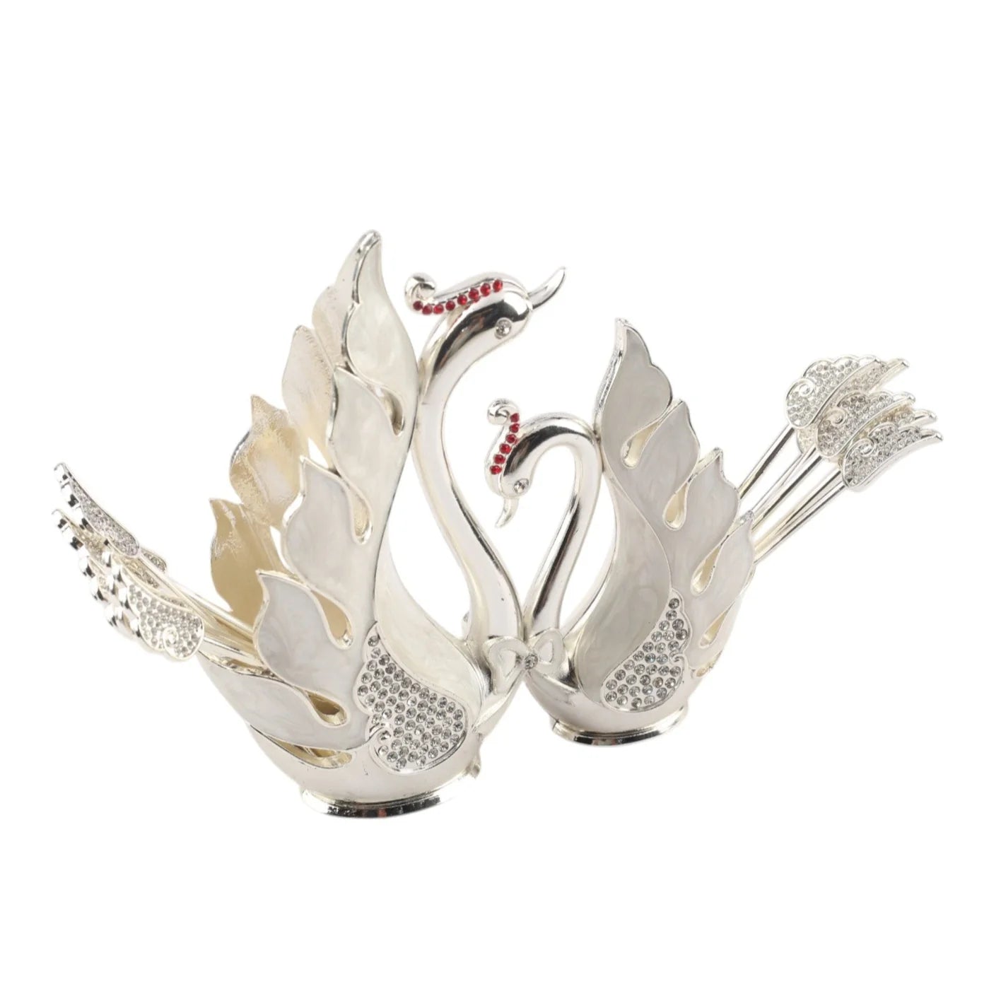 Silver Plated Swan Spoon Holder Set of 12 for Home, Spoon Set for Dining Table