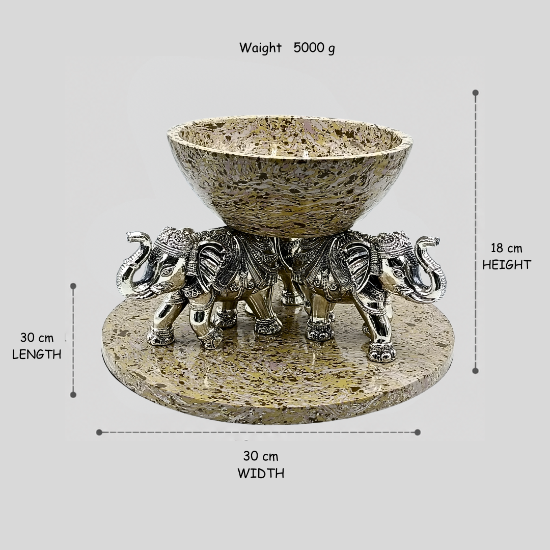 999 Silver Luxury Marble Finish Elephant Urli Bowl – Decorative Centerpiece for Home Décor, Floating Flowers & Festive Decoration