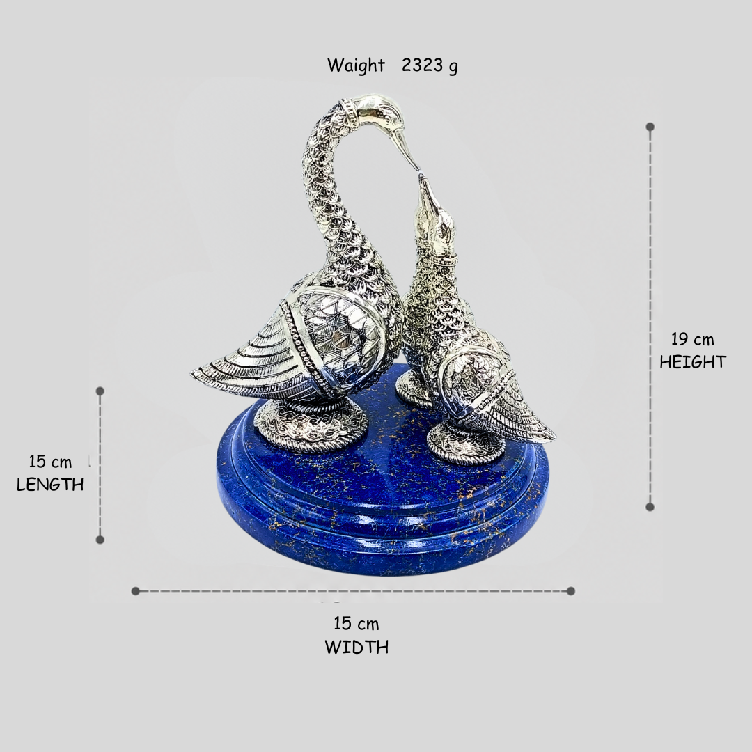 Silver 3 Swan Showpiece on Blue Marble Base | Luxury Decorative Bird Statue | Elegant Home & Office Décor | Handcrafted Gift Item