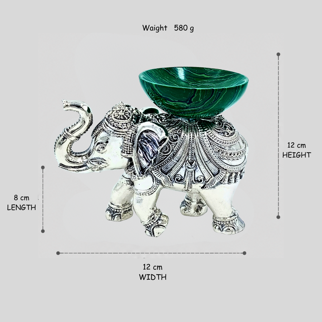 Silver Elephant Decorative Bowl with Green Stone Finish | Luxury Home Décor Accent | Handcrafted Table Centerpiece (Copy)