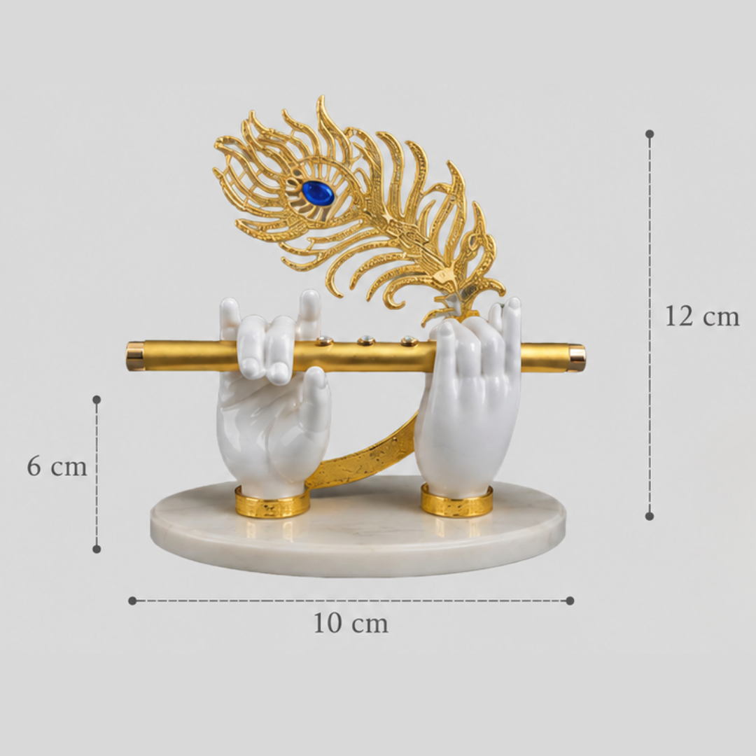 Premium Lord Krishna’s Divine Hands Car Dashboard Idol – 10 cm Gold Plated Flute Holder & Stone Base
