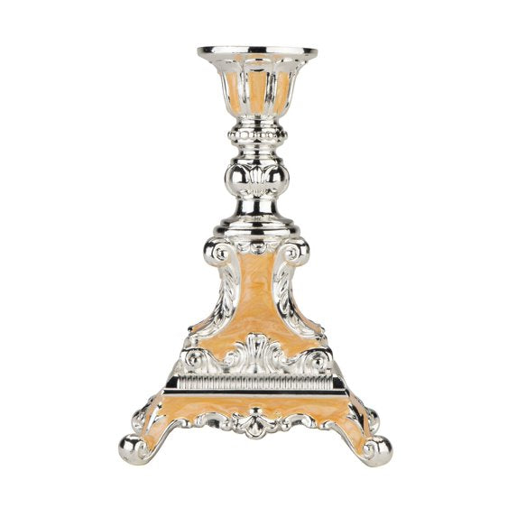 Silver-Plated Enamel Baroque Candle Stand / Home Decor Diwali Decor