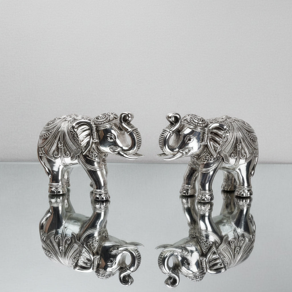 999 Silver Plated Elephant Figurine With Valvet Gift Box | Ideal for Home Decor, Table Decor and Gifting