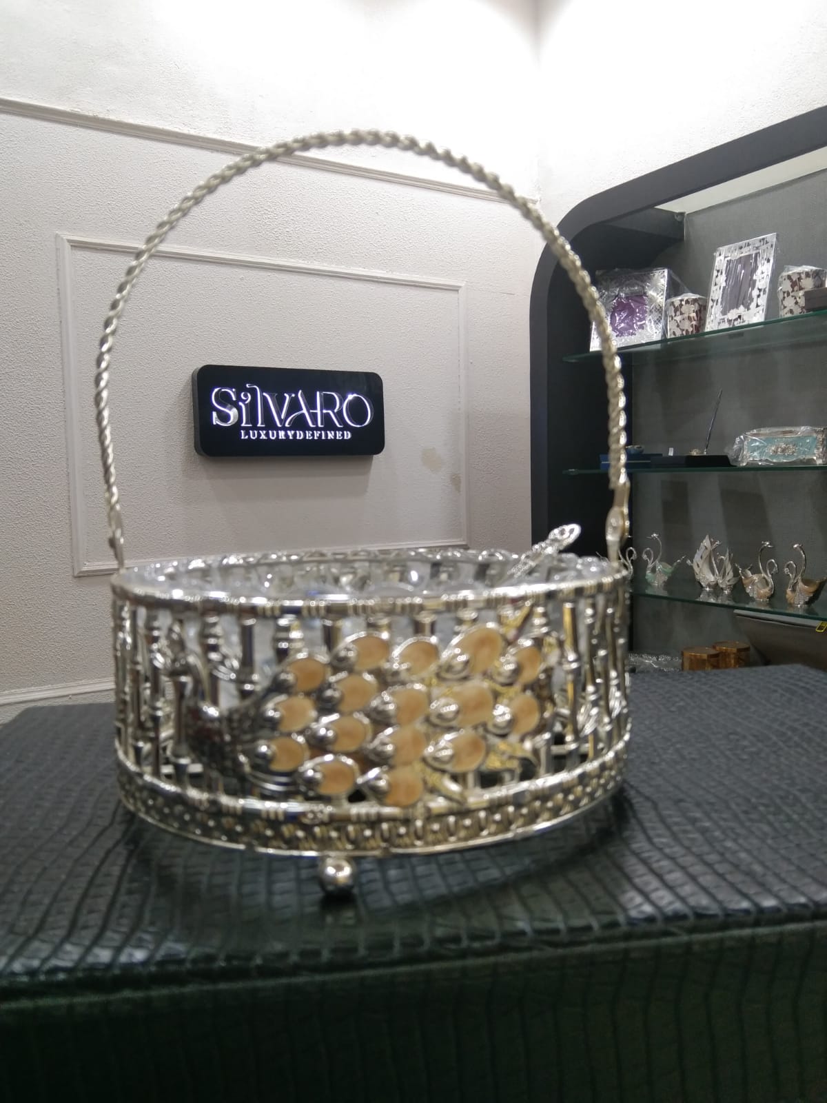 Silver-coated Peacock Design Dry Fruit & Sweet Basket