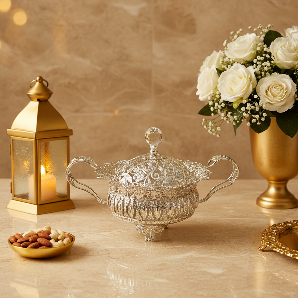 Elegant Silver Platted Round Basket