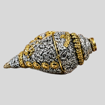 Silver Gold Plated Sankha – 5 Inch Antique Metal Conch