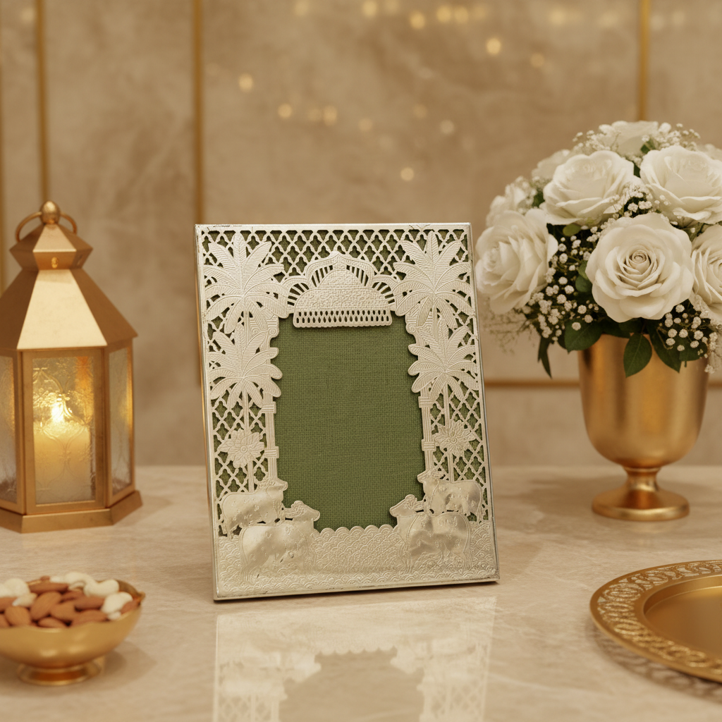 Taj & Cow Silver Photo Frame for Gift, Silver Photo Frame