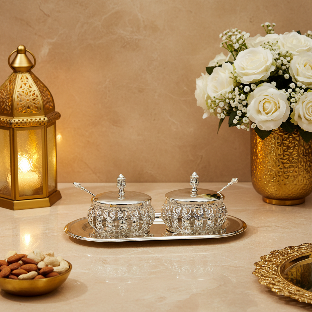 Exquisite Silver-Plated Mukhwas Bowl Set – A Timeless Luxury for Every Occasion