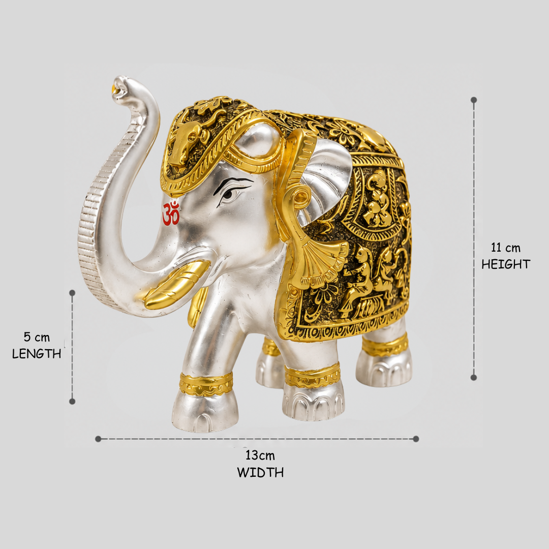 Gold and Silver Glossy Gold Coated Elephant Showpiece