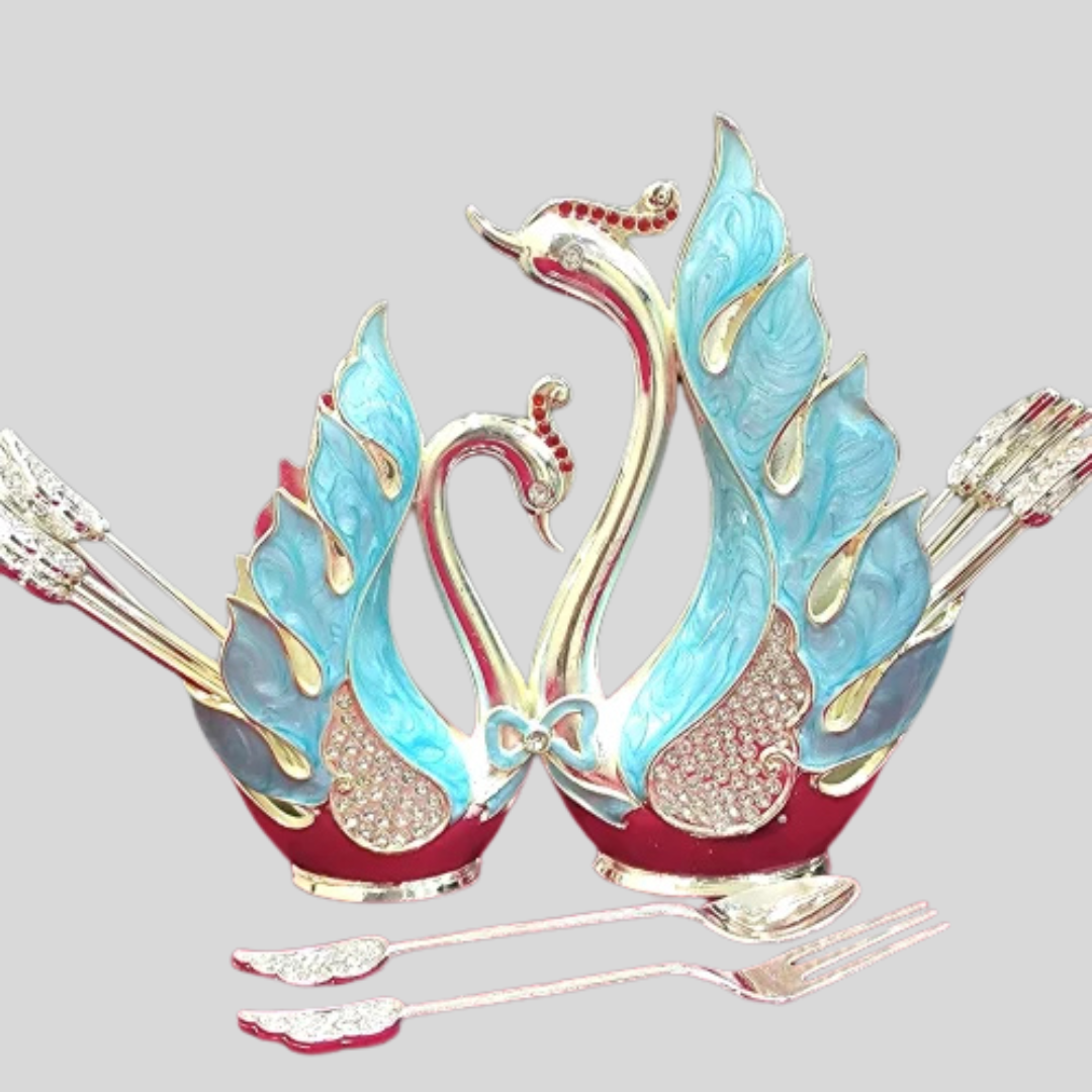 Silver Plated Swan Spoon Holder Set of 12 for Home, Spoon Set for Dining Table
