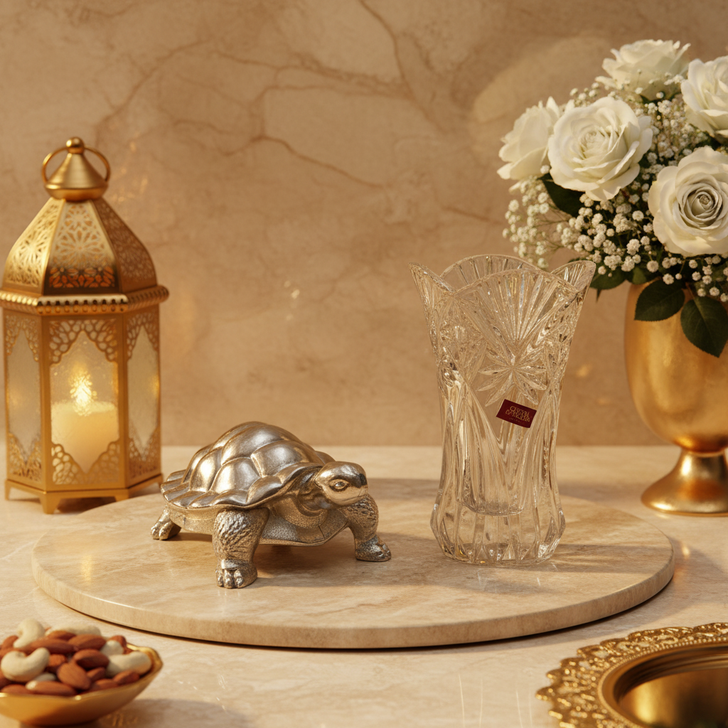Pure  Silver Coated Vastu Tortoise & Crystal Glass Combo