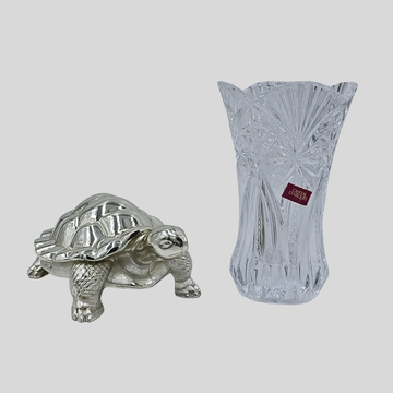 Pure  Silver Coated Vastu Tortoise & Crystal Glass Combo
