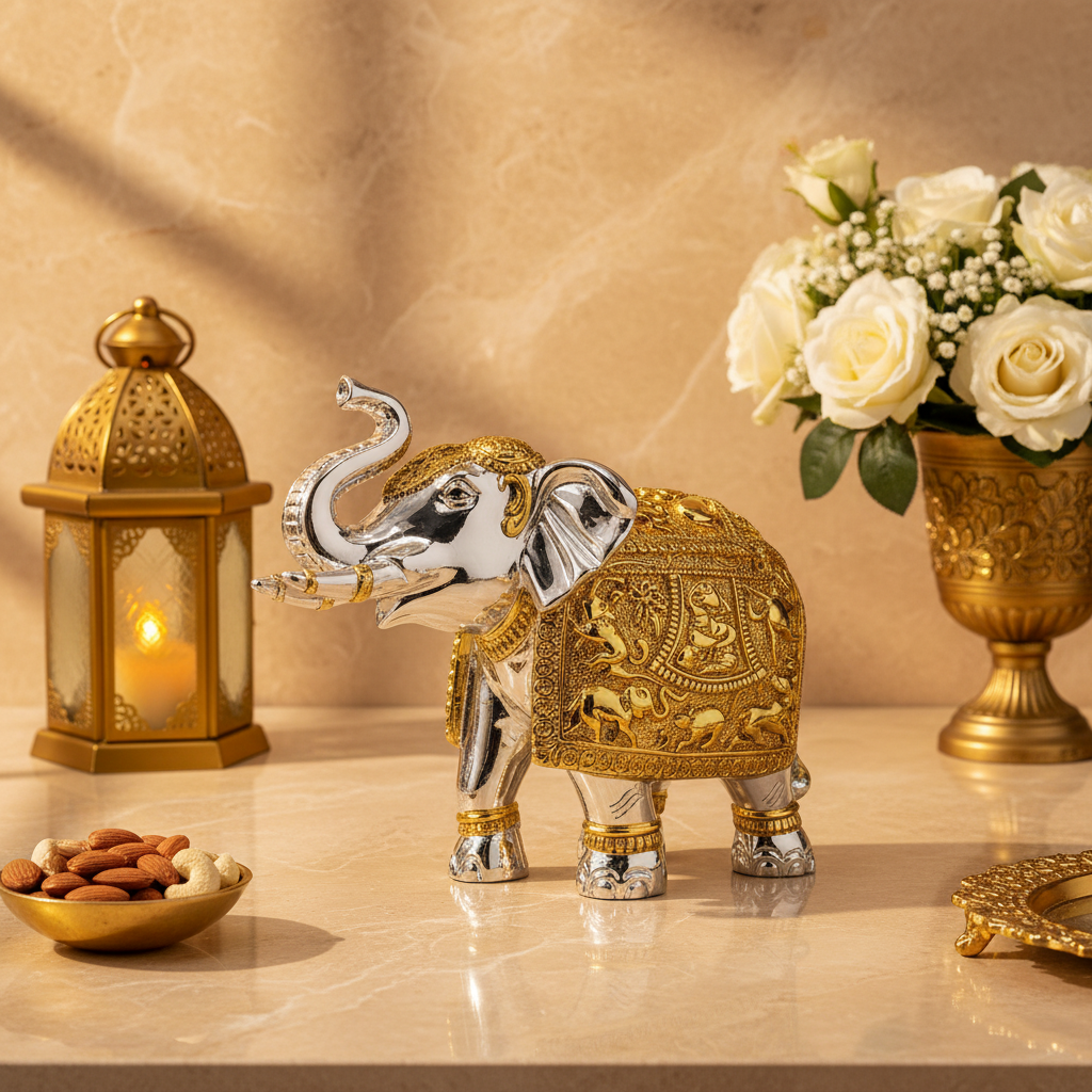 Metallic Gold & Silver Coated Decorative, Royal Animal Figurine, Showpiece for Home Decor, Office Table & Gifting