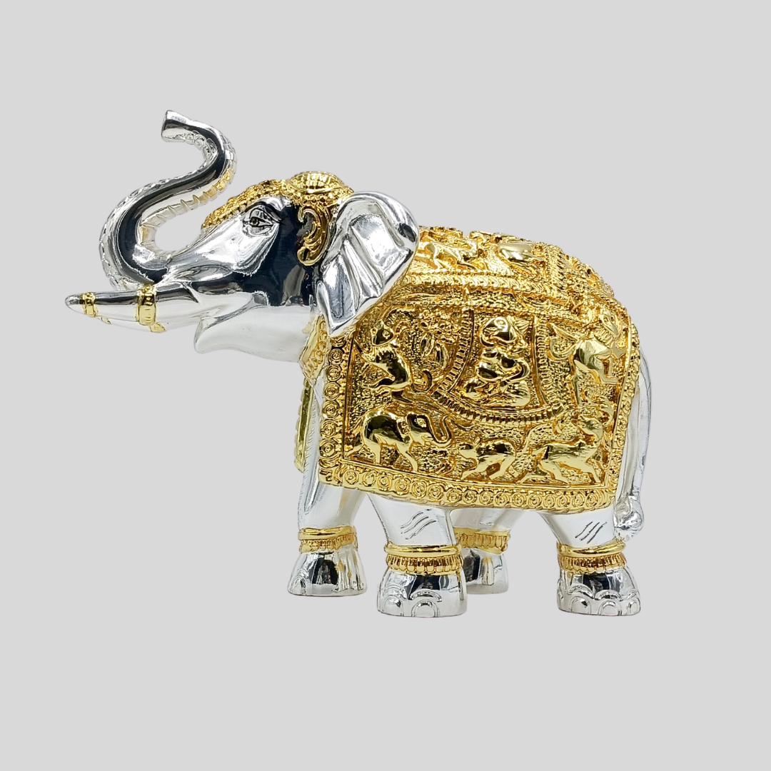 Metallic Gold & Silver Coated Decorative, Royal Animal Figurine, Showpiece for Home Decor, Office Table & Gifting
