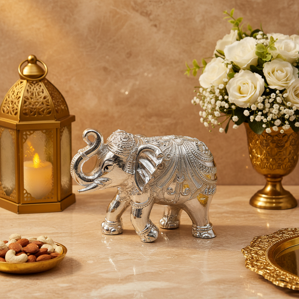 Unique Silver Plated Elephant Figurine | Ideal for Home Decor, Table Decor and Gifting