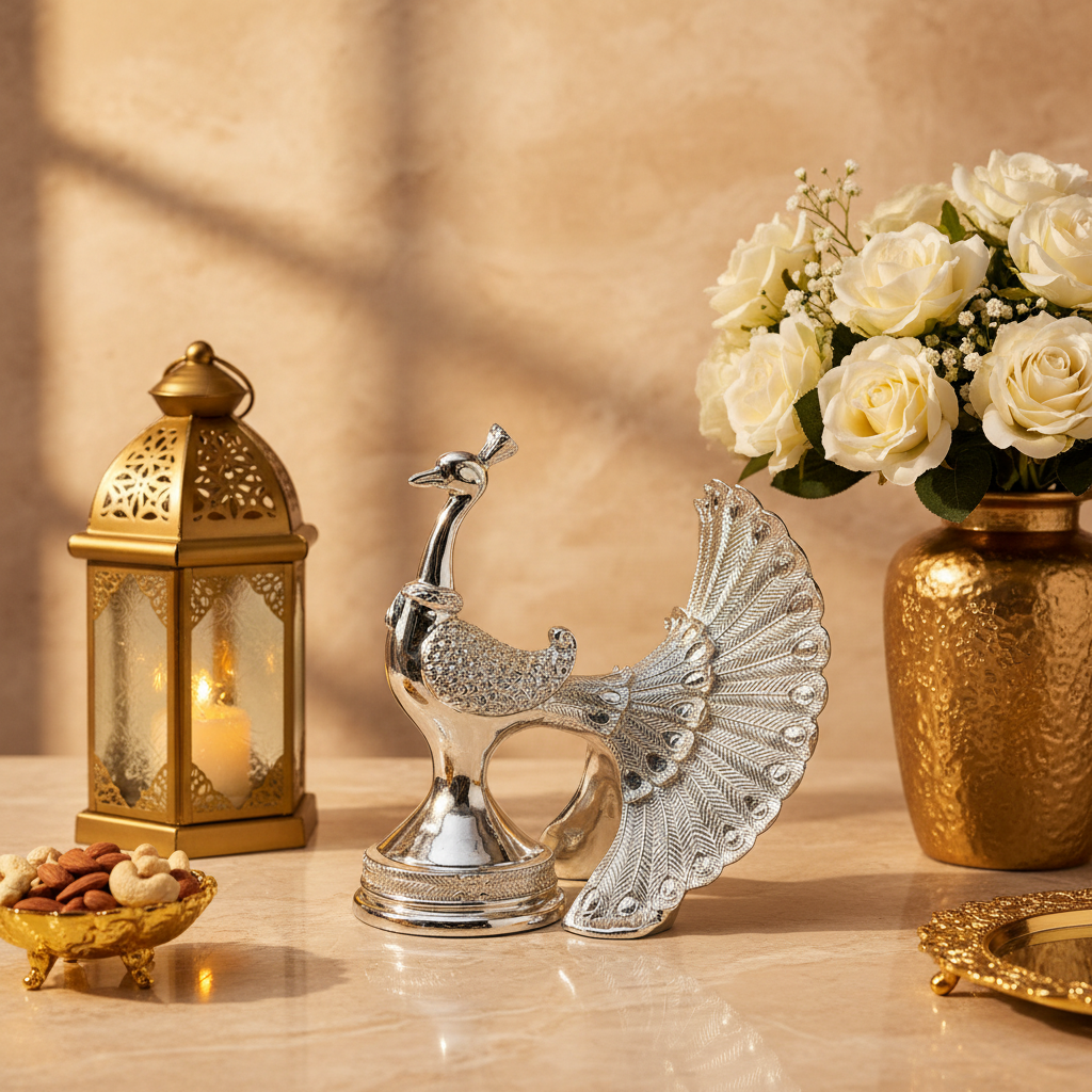999 Pure Silver Peacock Statue for Home & Office Decor