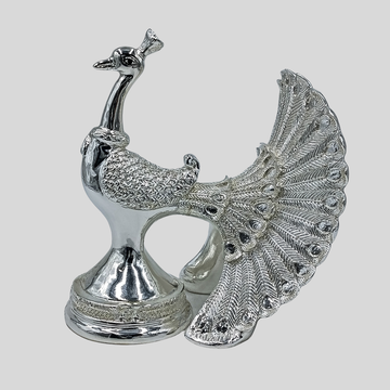 999 Pure Silver Peacock Statue for Home & Office Decor