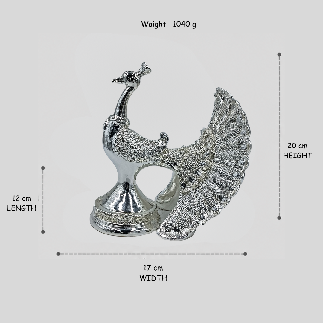 999 Pure Silver Peacock Statue for Home & Office Decor