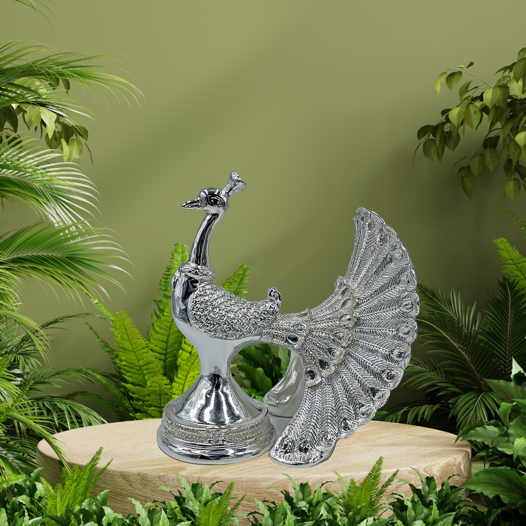 999 Pure Silver Peacock Statue for Home & Office Decor