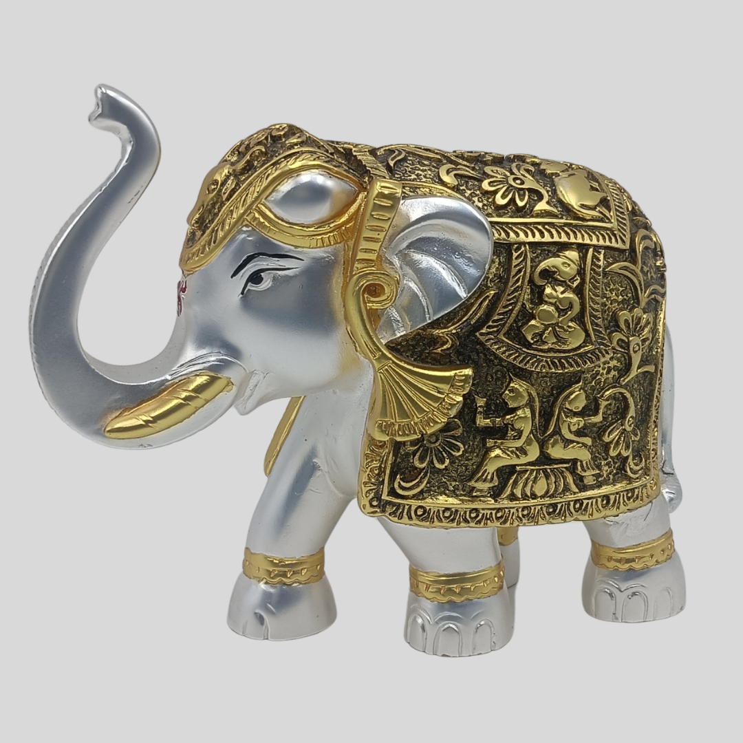 Silver Plated Glossy Kamdhenu  Elephant with Golden Finish