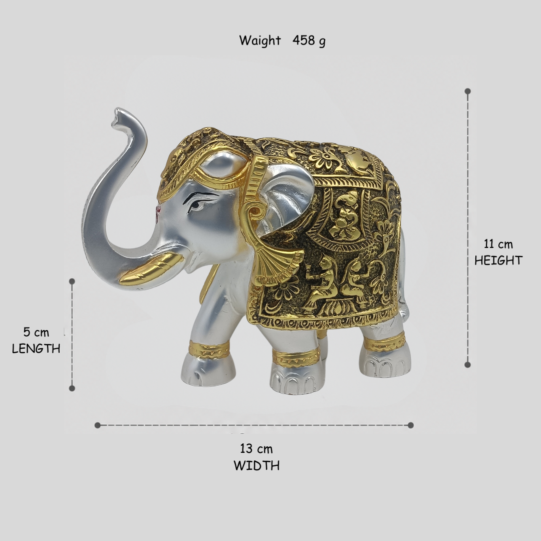 Silver Plated Glossy Kamdhenu  Elephant with Golden Finish