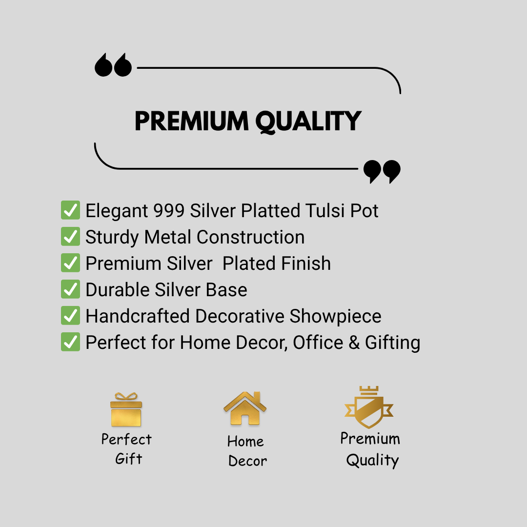 999 Silver Plated Tulsi Pot for Home Temple | Decorative Tulsi Planter | Religious Pooja Decor Pot