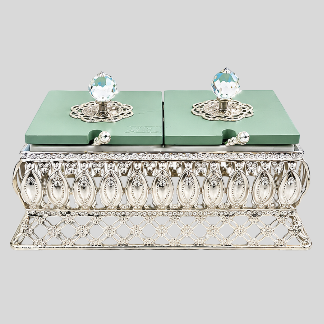 Elegant Dry Fruit Box with Crystal Knobs & Silver Decorative Base