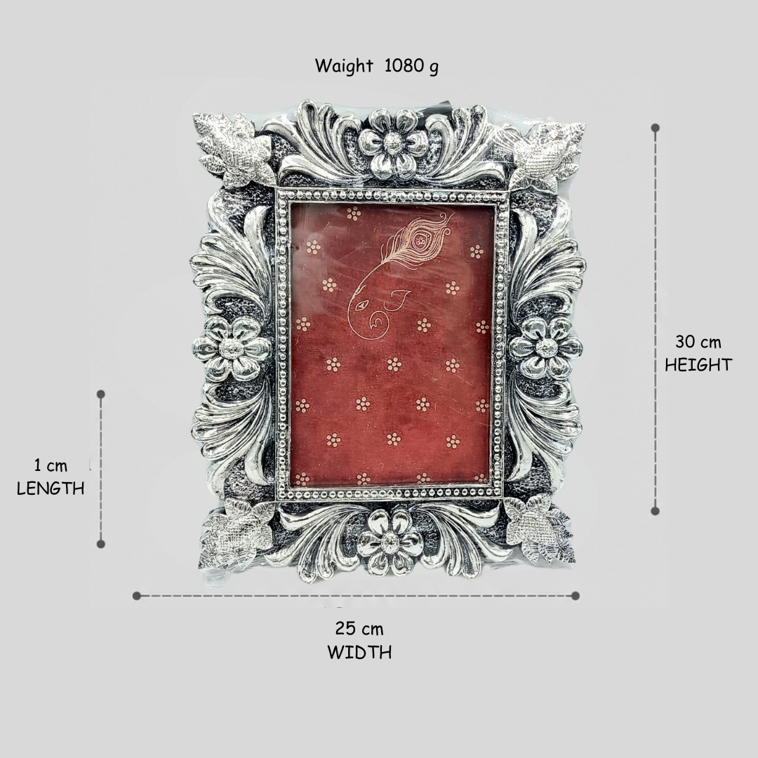 999 Silver Plated Designer Photo Frame | Decorative Floral Picture Frame for Tabletop & Home Décor | Gift Frame for Family Photos