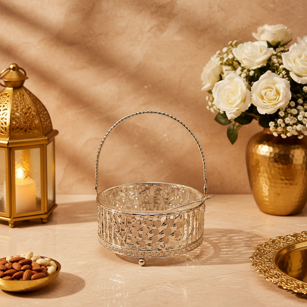 Silver-coated Peacock Design Dry Fruit & Sweet Basket