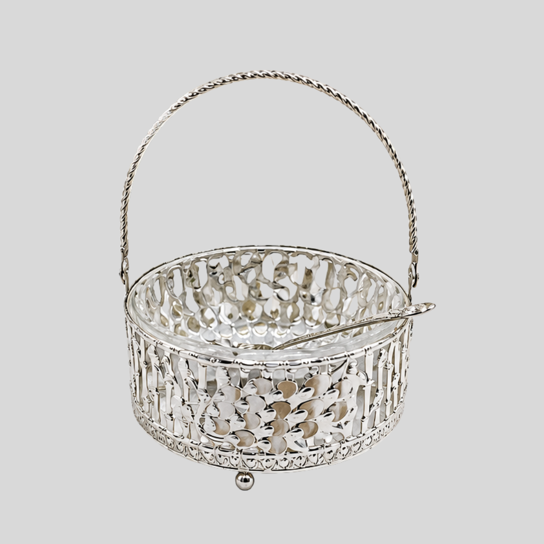 Silver-coated Peacock Design Dry Fruit & Sweet Basket