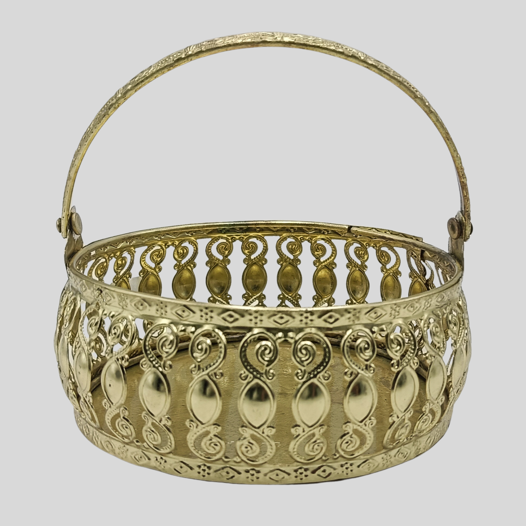 Luxury Golden Metal Fruit Basket with Handle | Decorative Serving Basket | Premium Dry Fruit & Gift Hamper Basket for Home Decor