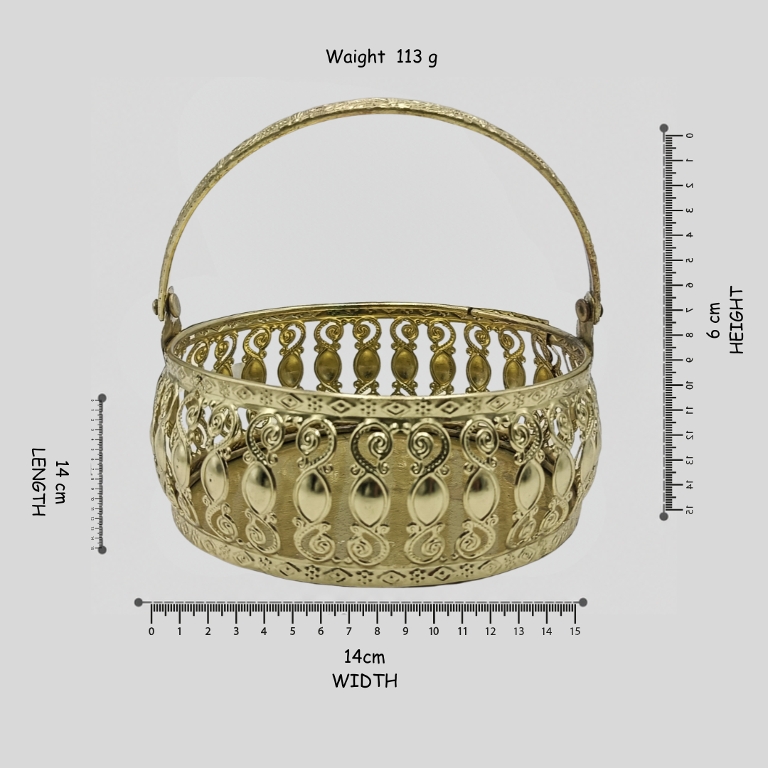 Luxury Golden Metal Fruit Basket with Handle | Decorative Serving Basket | Premium Dry Fruit & Gift Hamper Basket for Home Decor