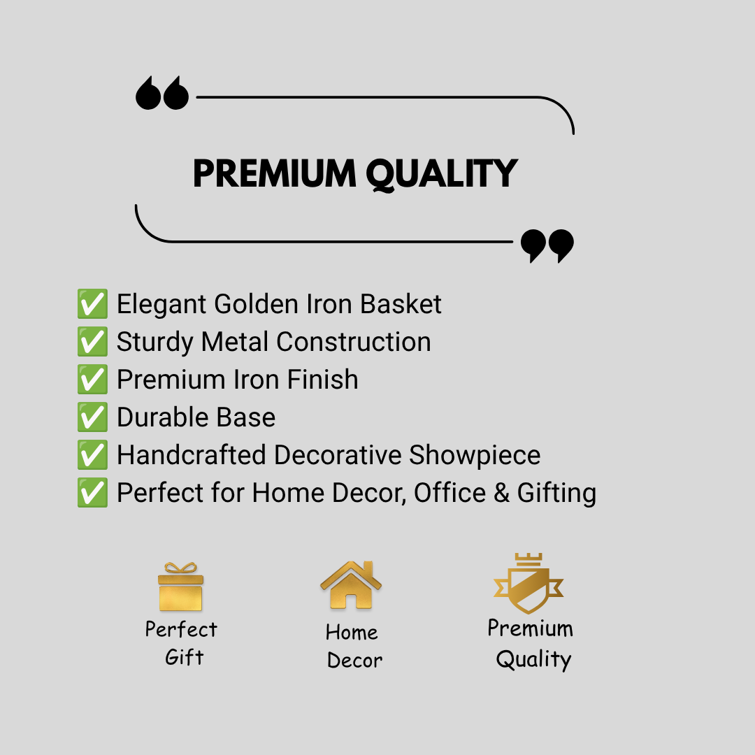 Luxury Golden Metal Fruit Basket with Handle | Decorative Serving Basket | Premium Dry Fruit & Gift Hamper Basket for Home Decor