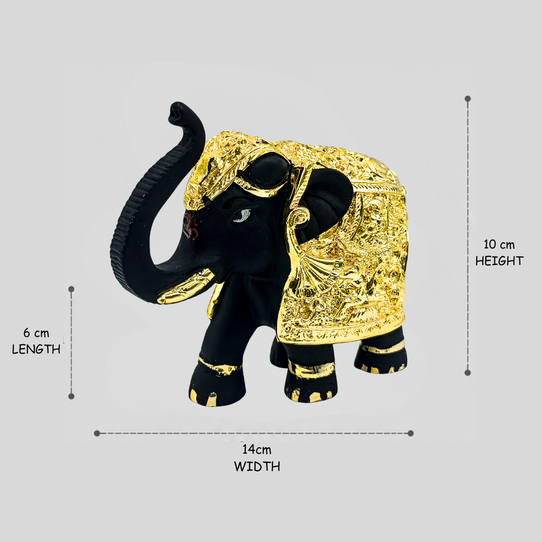 24 Ct Gold  Black Coated Elephant Decorative With Kamdhenu Design