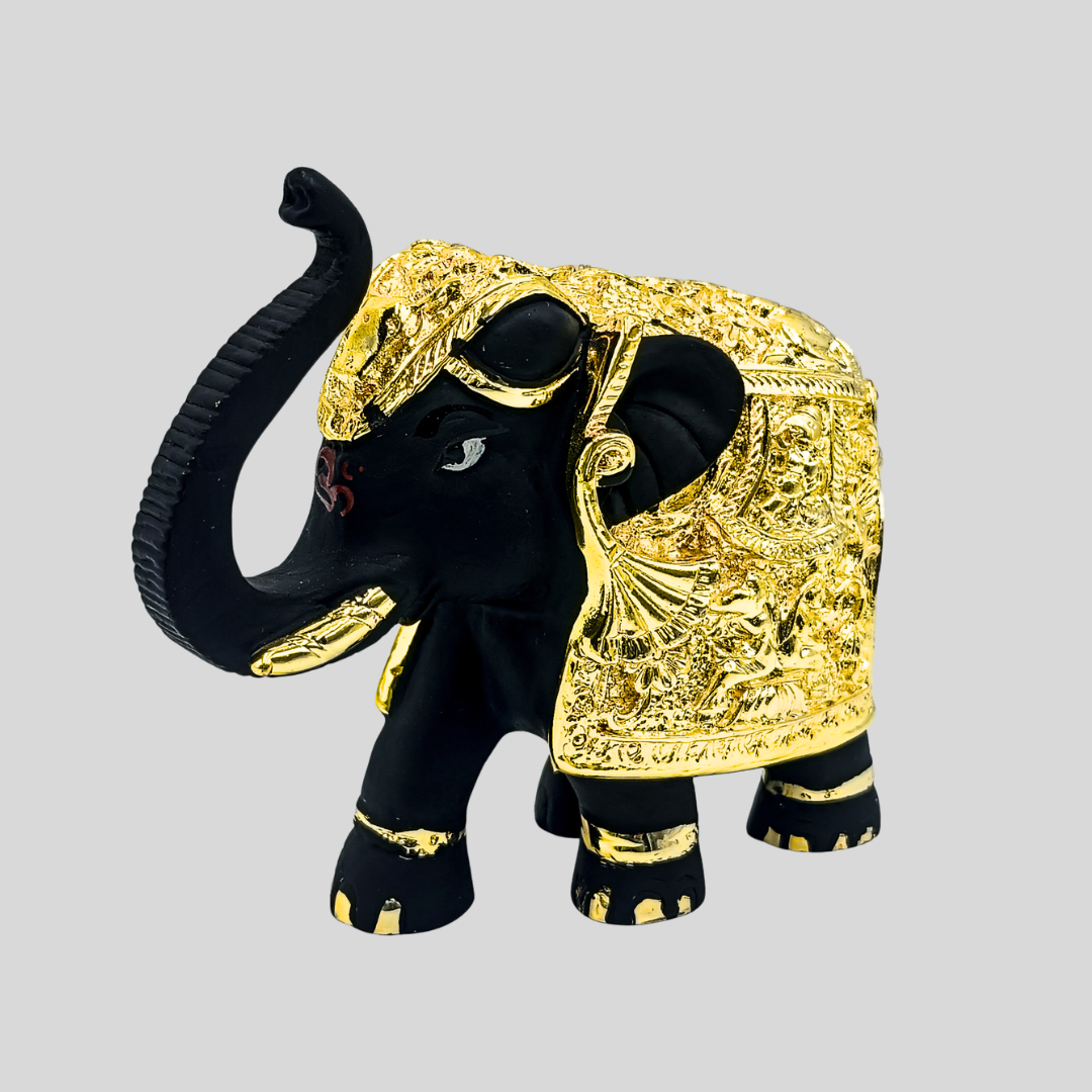 24 Ct Gold  Black Coated Elephant Decorative With Kamdhenu Design