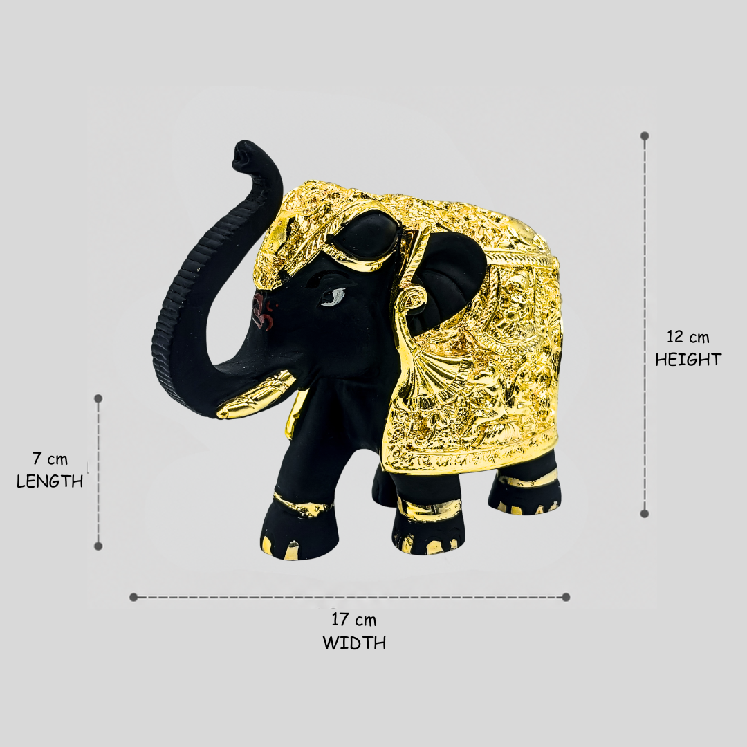 24 Ct Gold  Black Coated Elephant Decorative With Kamdhenu Design