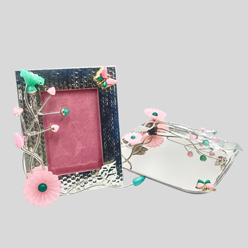 Luxury Silver Plated Floral Photo Frame & Decorative Tray Set | Elegant Home Décor & Premium Gift Item