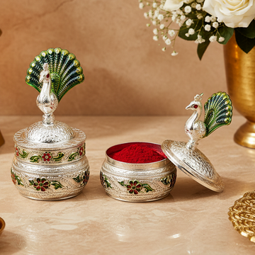 Handcrafted Silver Peacock Sindoor Dani | Decorative Kumkum Box with Lid