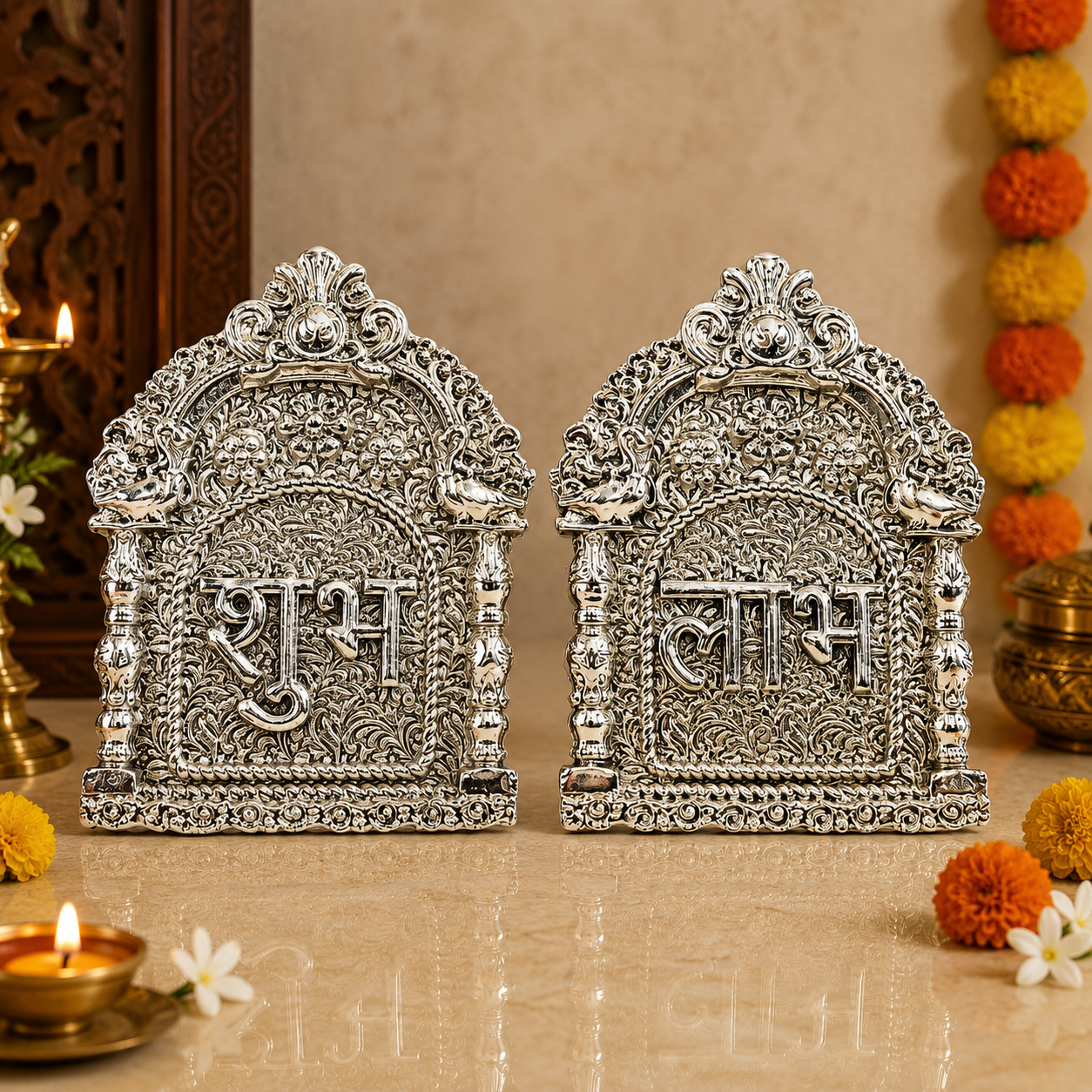 999 Silver Plated Shubh Labh Decorative Wall Hanging Plaque Set | Auspicious Entrance Decor for Home, Office & Temple | Traditional Vastu Gift Item
