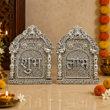 999 Silver Plated Shubh Labh Decorative Wall Hanging Plaque Set | Auspicious Entrance Decor for Home, Office & Temple | Traditional Vastu Gift Item