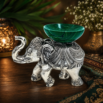 Silver Elephant Decorative Bowl with Green Stone Finish | Luxury Home Décor Accent | Handcrafted Table Centerpiece (Copy)