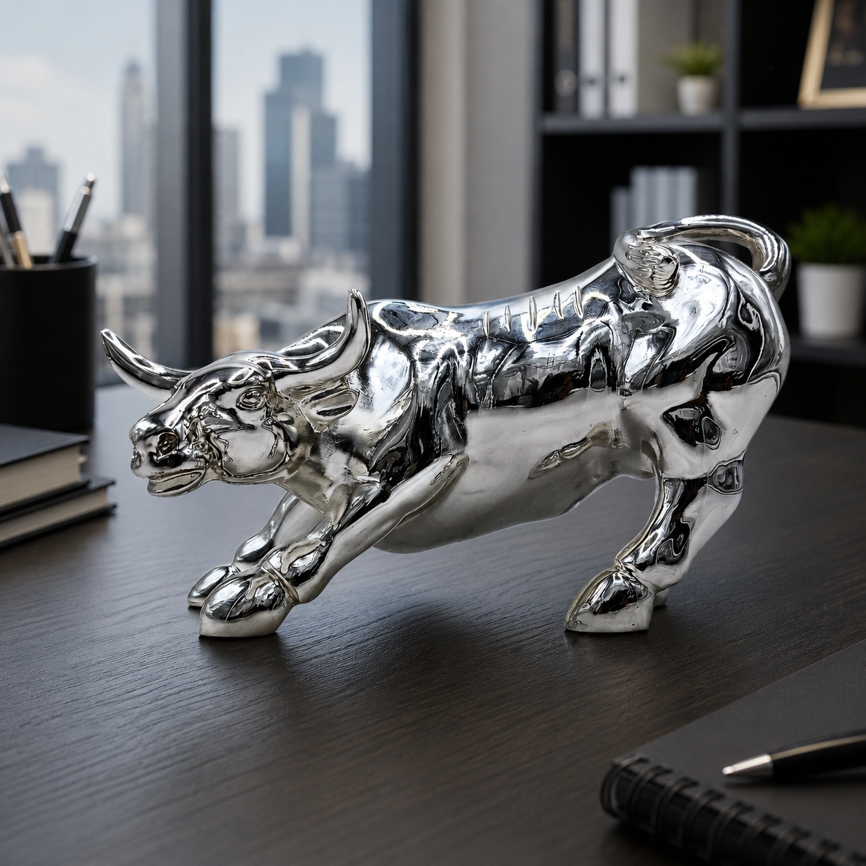 Silver Bull Statue – Luxury Office Desk Decor | G Silver Collection