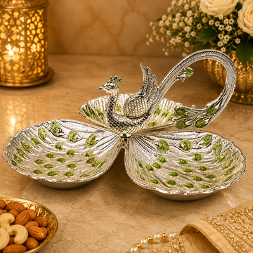 Peacock Serving Bowl Set | 3 Section Dry Fruit Tray | Decorative Candy Dish | Luxury Peacock Centerpiece | Wedding Gift | Home Decor Bowl
